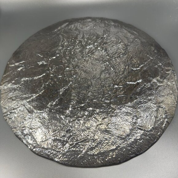 Vintage JSG Oceana Art Glass Metallic Black Texture Glass Dish Plate 11inch Wide - Picture 6 of 12